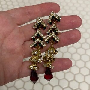 Christmas/Holiday Party 3 inch dangle Costume Jewelry Earrings with red & green